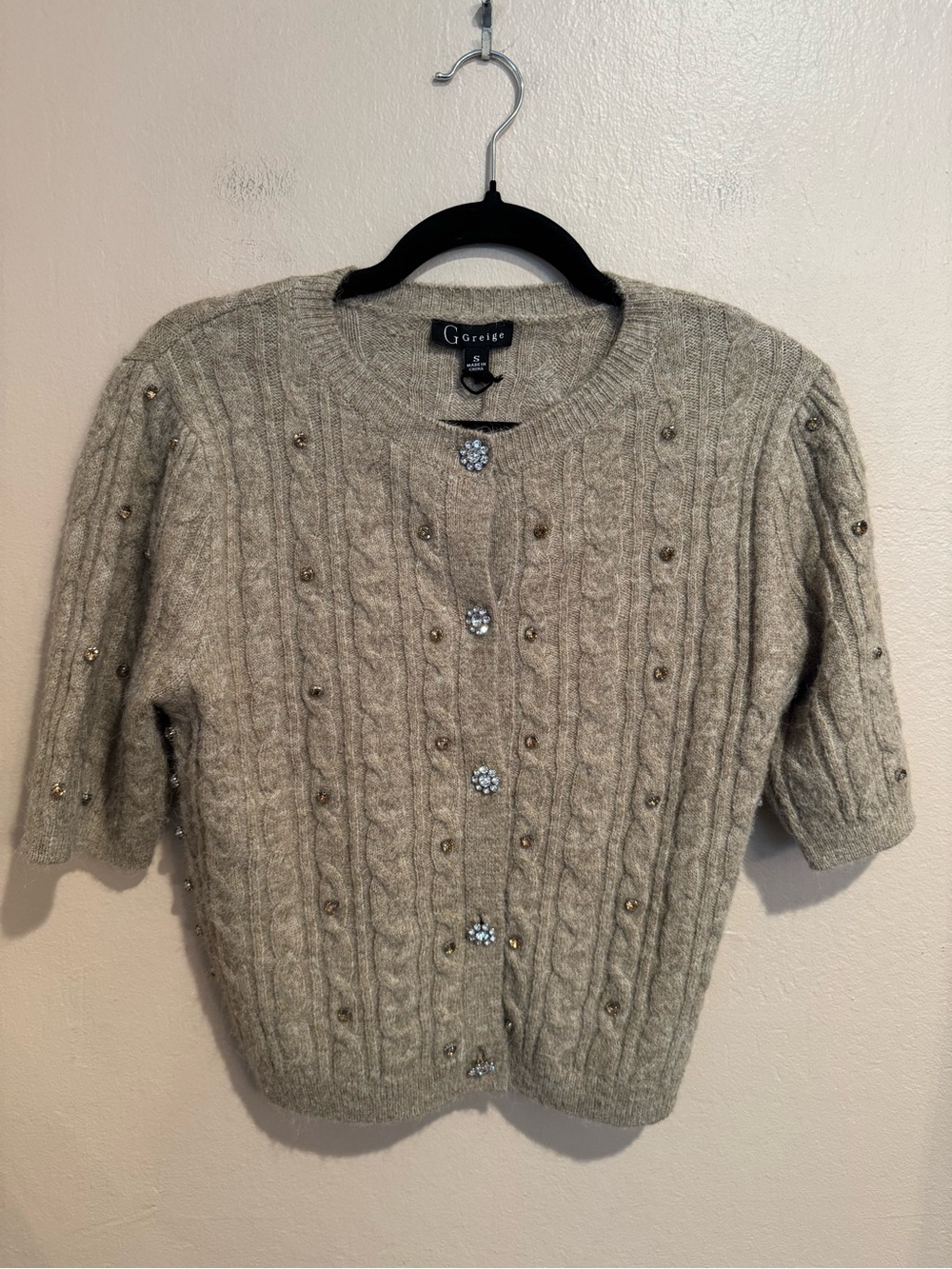 Quiet Luxury Cable-Knit Sweater With Crystal-Flower & Rhinestone Embellishments